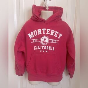 Monterey California Kids Long Sleeve Pink Hoodie w/Otter Screen Print, Size S